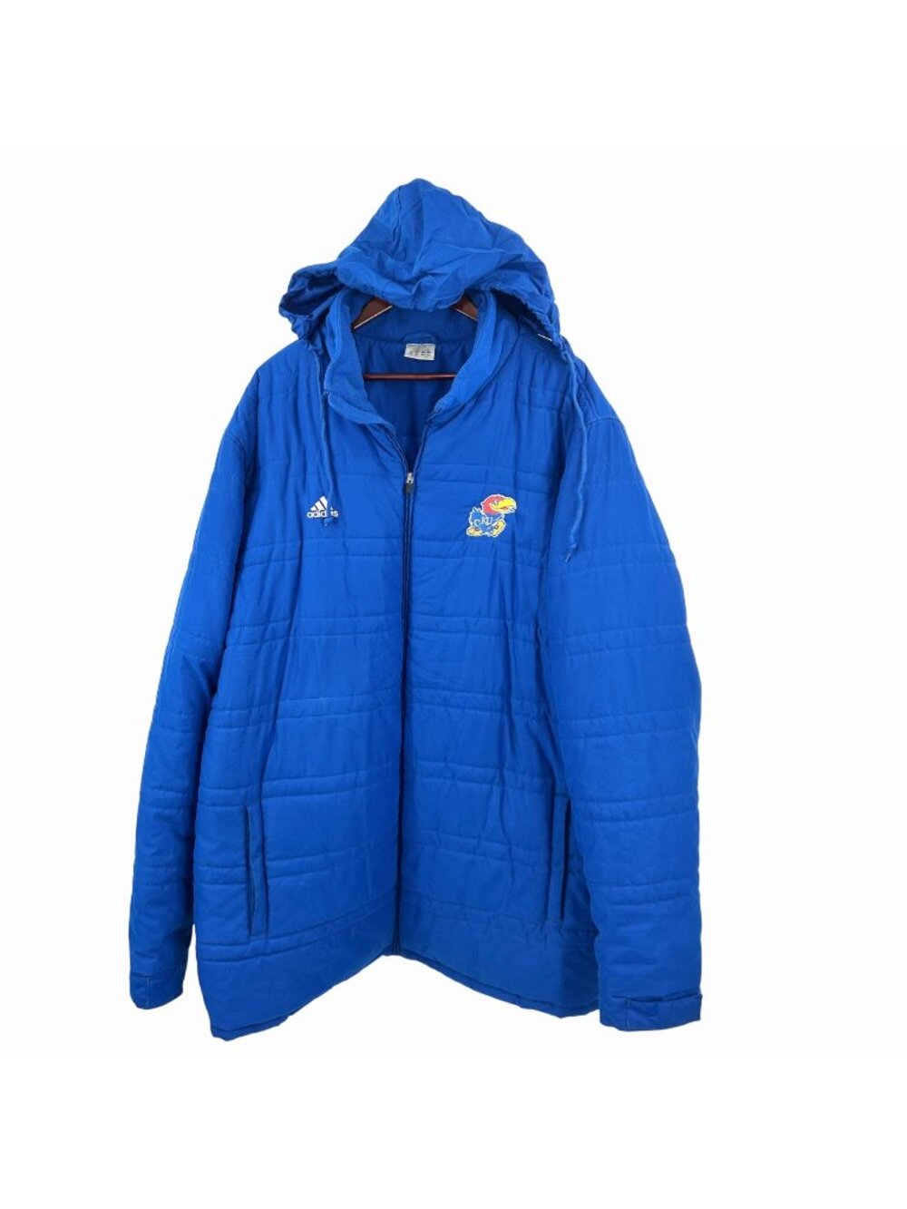 ADIDAS UNIVERSITY OF KANSAS JAYHAWKS ROYAL BLUE HOODED PARKA PUFFER JACKET - 3XT